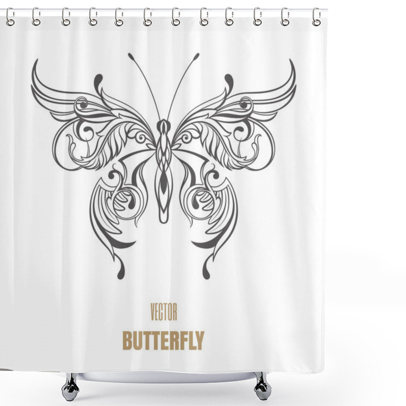 Personality  Outline Vector Butterfly On White Background. Shower Curtains