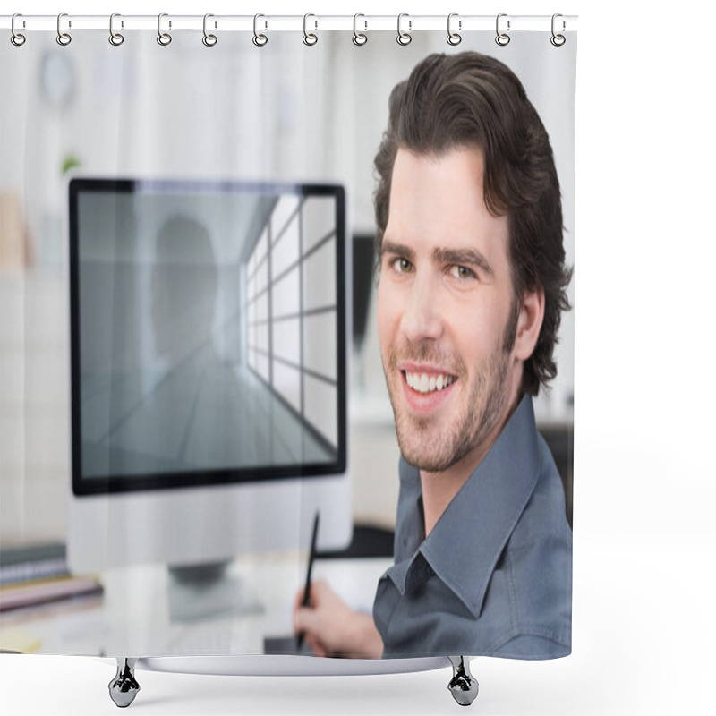 Personality  Businessman Working With His Computer Shower Curtains