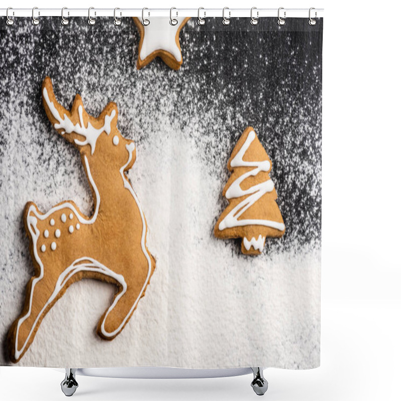 Personality  Top View Of Cookies In Shape Of Deer, Pine And Star With Sugar Powder Shower Curtains