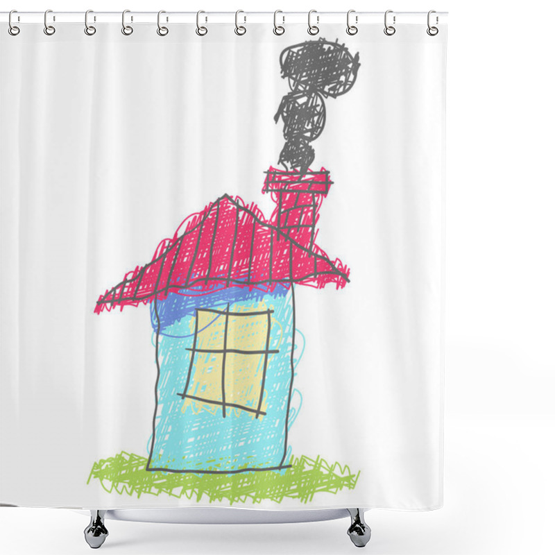 Personality  House Exterior Isolated On White Background. Drawings Of Houses. Shower Curtains