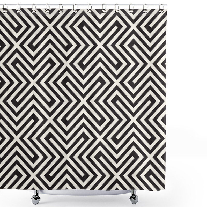 Personality  Vector Seamless Black And White Lines Pattern Abstract Background. Cross Shapes Geometric Tiling Ornament. Shower Curtains