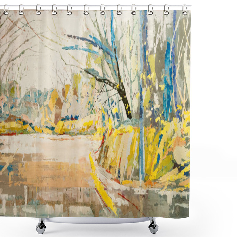 Personality  Drawing With Acrylic Paints On The Wall. Autumn Landscape Shower Curtains