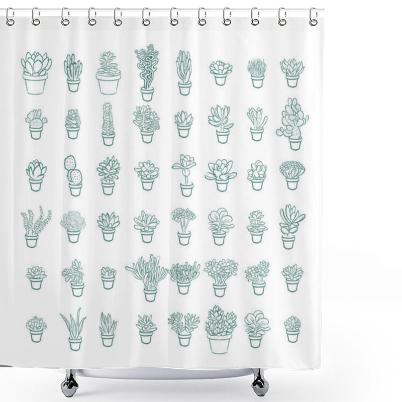 Personality  Set Of And Drawn Line Succulent Plant Isolated On White Background. Vector Illustration Shower Curtains