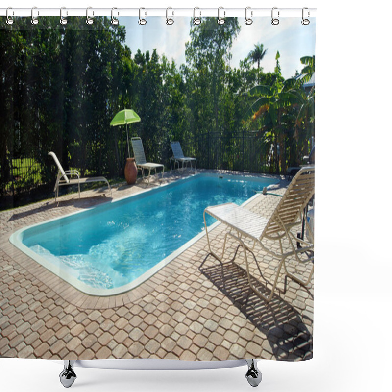 Personality  Rectangular Swimming Pool With Deck Chairs Shower Curtains