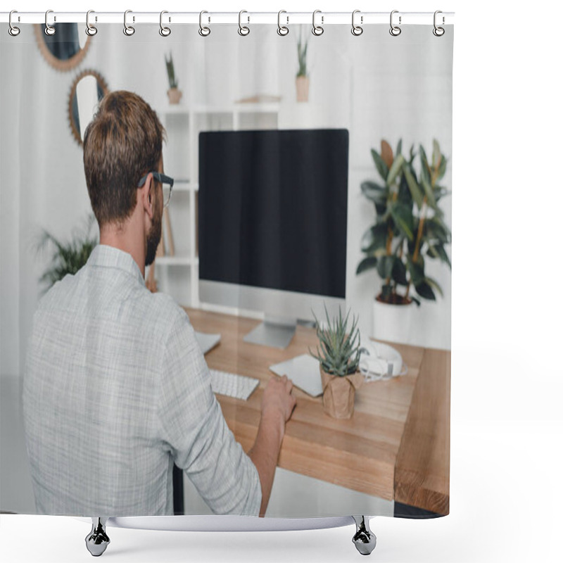 Personality  Businessman Working With Computer Shower Curtains