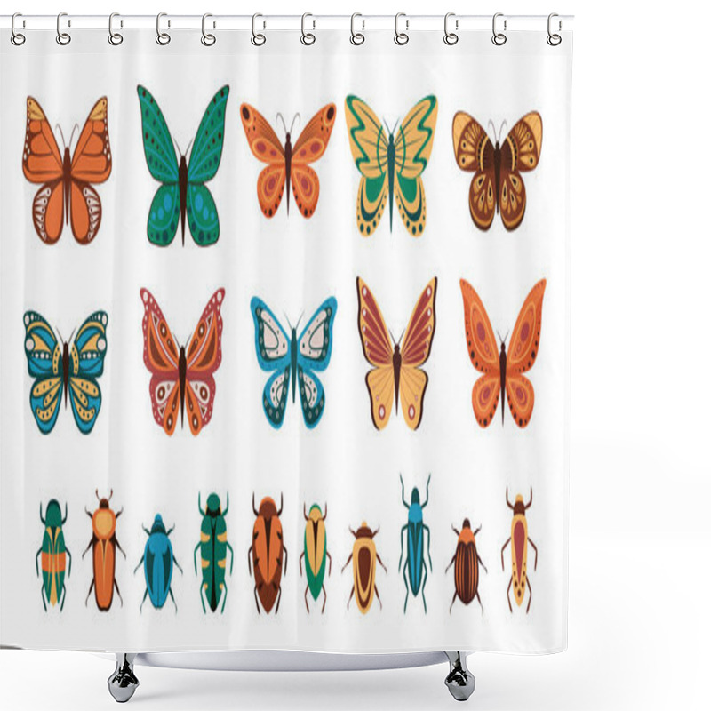 Personality  Vector Illustration Of Cartoon Butterflies And Bugs Isolated On White Background. Abstract Butterflies, Colorful Flying Insect. Shower Curtains