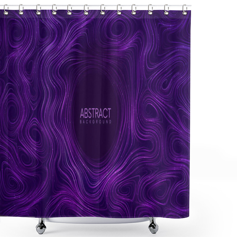 Personality  Abstract Background With Fantasy Magic Curled Purple Lines And Sparkles. Futuristic Liquid Dynamic Flow Of Glowing Swirling Lines With Place For You Content. Vector Illustration Shower Curtains