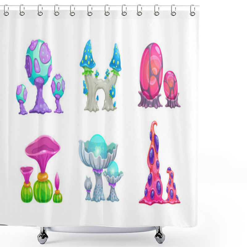 Personality  Alien Plants Set. Vector Magic Unusual Mushrooms Shower Curtains