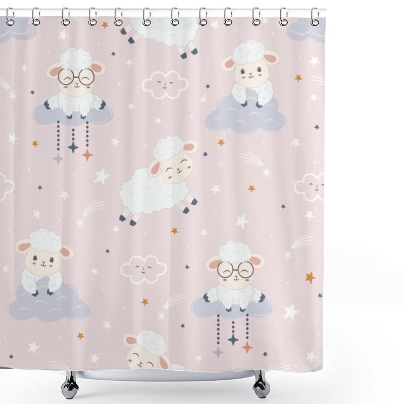 Personality  Kawaii Cute Sheeps Seamless Pattern Design For Scrapbooking, Decoration, Cards, Party, Paper Goods, Background, Wallpaper, Wrapping, Fabric And All Your Creative Projects Shower Curtains