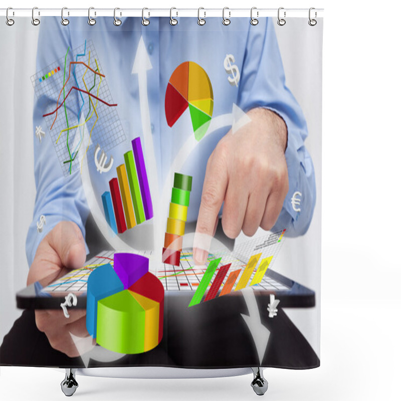 Personality  Businessman Working On Tablet Computer - Producing Charts Shower Curtains