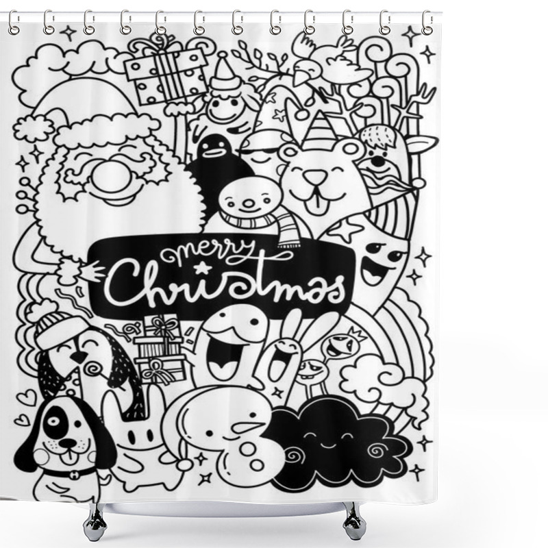 Personality  Merry Christmas And Happy New Year. Christmas Cute Animals Character. Happy Christmas Companions. Polar Bear, Fox, Penguin, Bunny And Red Cardinal Bird In Snow Scene. Winter Landscape. - Vector Shower Curtains