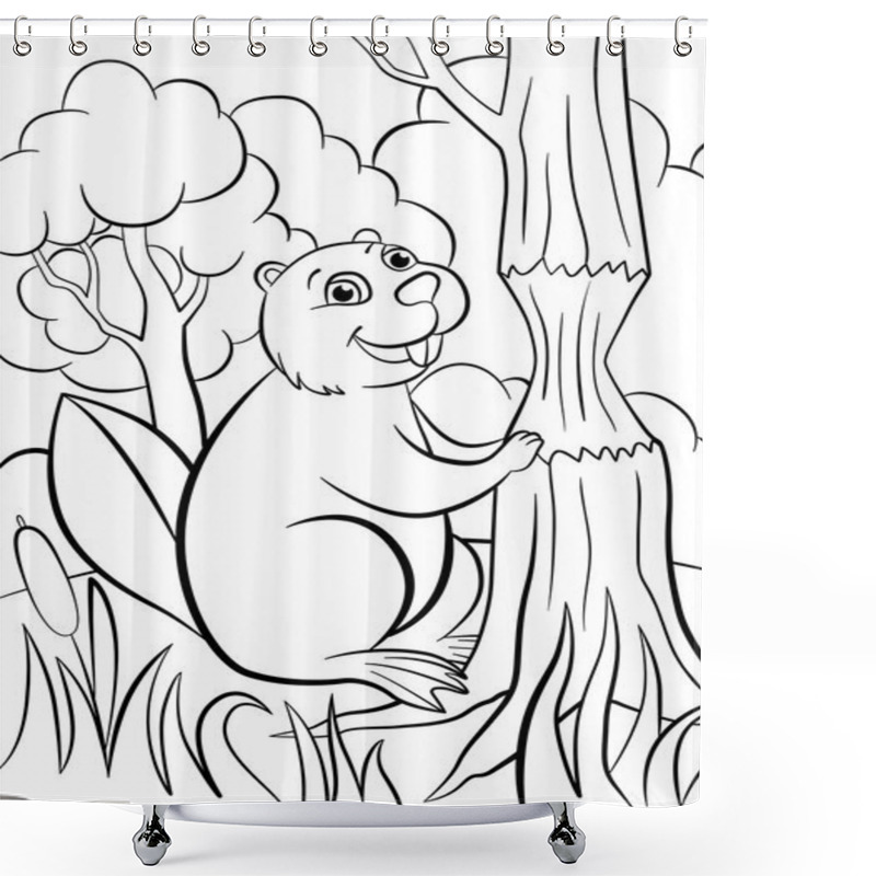 Personality  Little Cute Beaver Smiles. Shower Curtains