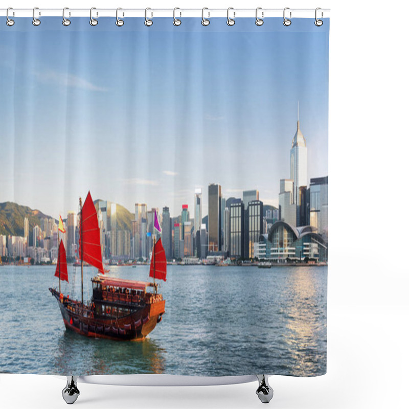 Personality  Sailing Ship And Skyscrapers In Downtown Of Hong Kong Shower Curtains