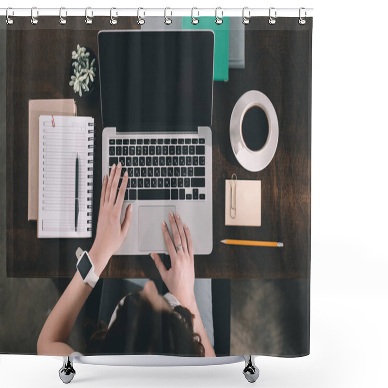 Personality  Woman Studying With Laptop Shower Curtains