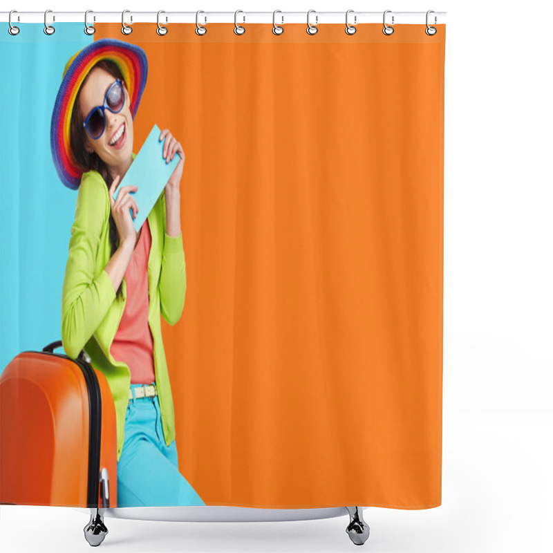 Personality  Tourist With Travel Suitcase And Boarding Pass Shower Curtains