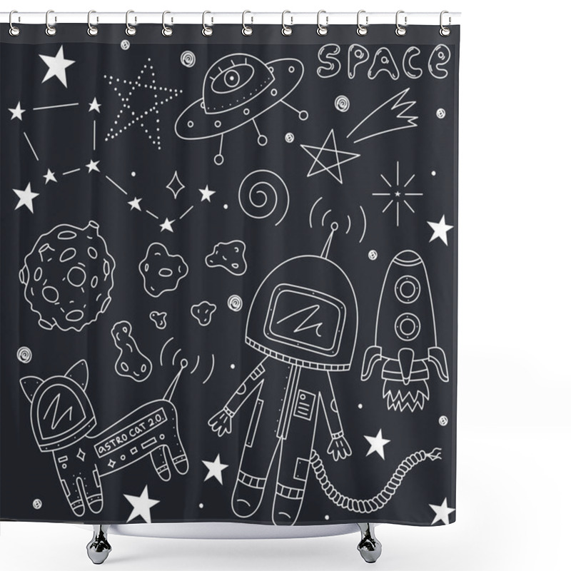 Personality  Astronaut, Cosmo Cat And Asteroids Shower Curtains