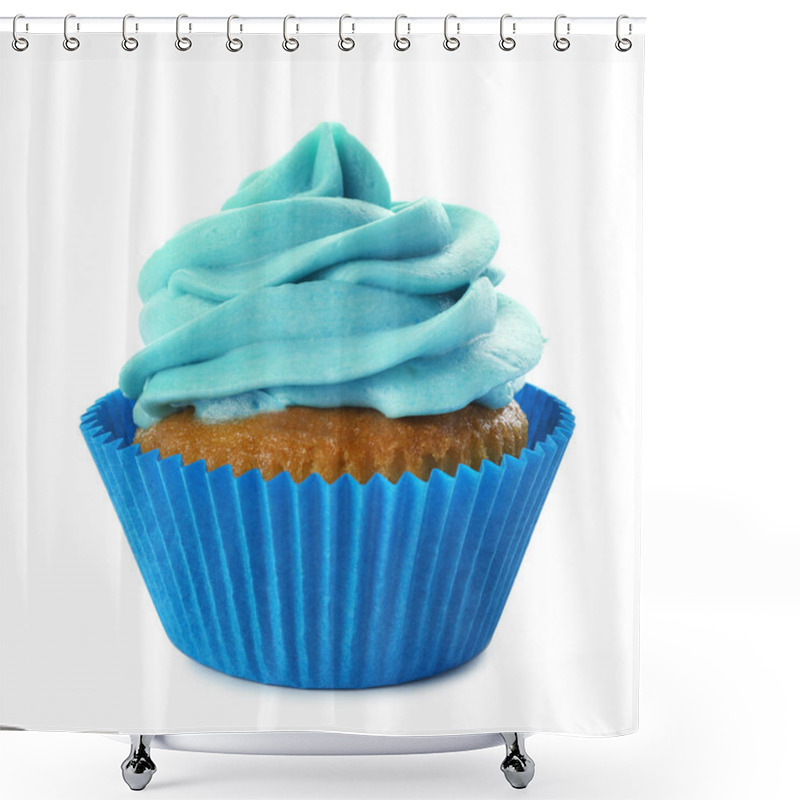 Personality  Delicious Birthday Cupcake Decorated With Light Blue Cream Isola Shower Curtains