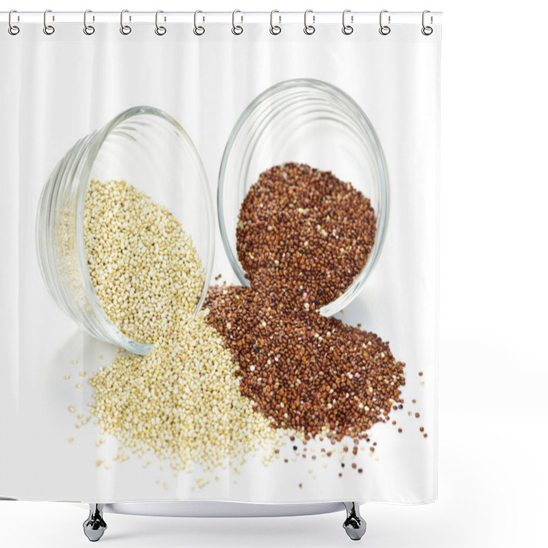 Personality  Red And White Quinoa Grain In Bowls Shower Curtains