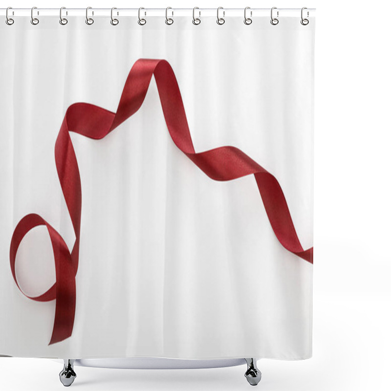 Personality  Top View Of Satin Burgundy Decorative Curved Ribbon Isolated On White Shower Curtains