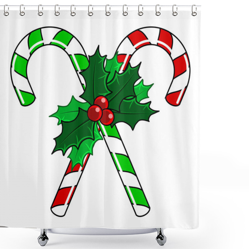 Personality  Candy Canes With Holly Shower Curtains