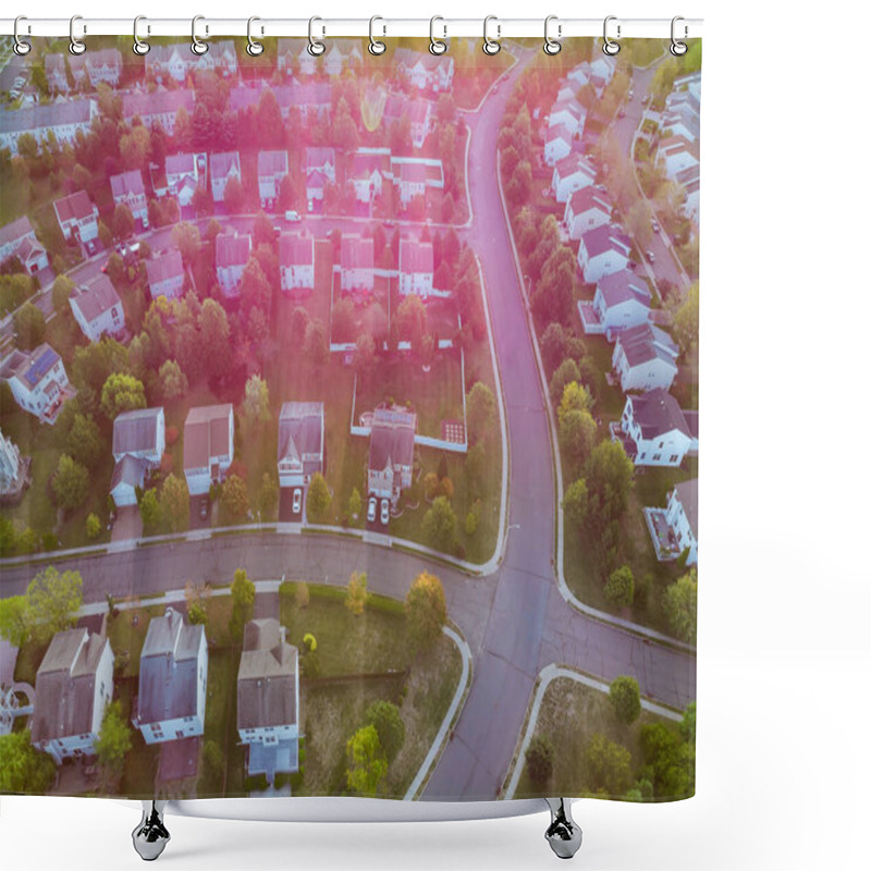 Personality  Aerial View Over Suburban Homes And Roads Early Sunrise Shower Curtains