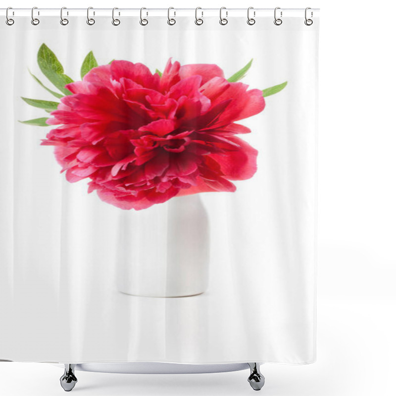 Personality  Peony Flower In White Vase Isolated On White Shower Curtains