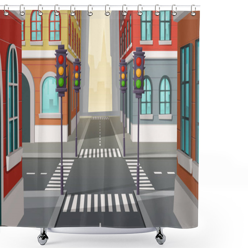 Personality  Vector City Crossroads With Traffic Lights, Intersection Shower Curtains