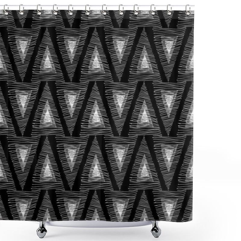 Personality  Triangles From White Lines On A Black Background Shower Curtains