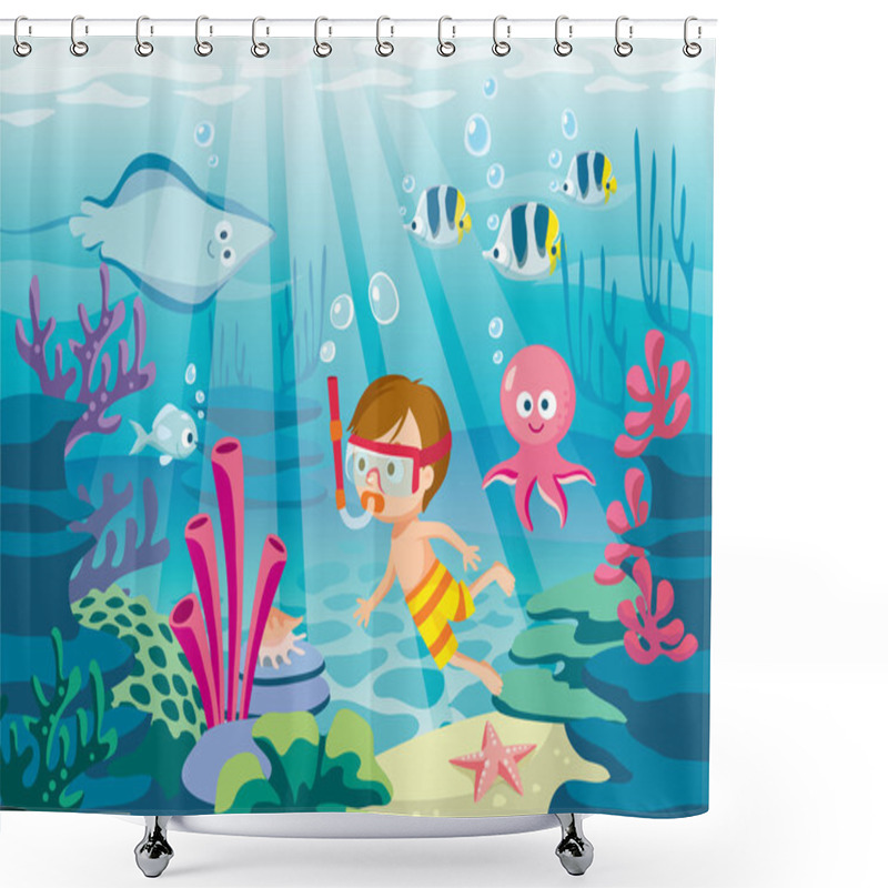 Personality  Underwater Life With Cute Octopus Shower Curtains