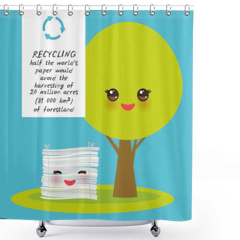 Personality  Think Green. Ecology Concept. Wood And Used Paper, Recycled Paper, Save The Trees. Vector Illustration Shower Curtains