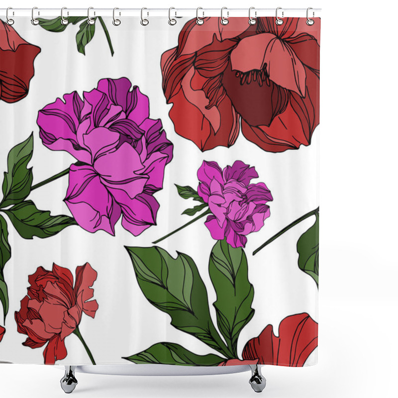 Personality  Vector Peony Floral Botanical Flowers. Black And White Engraved  Shower Curtains