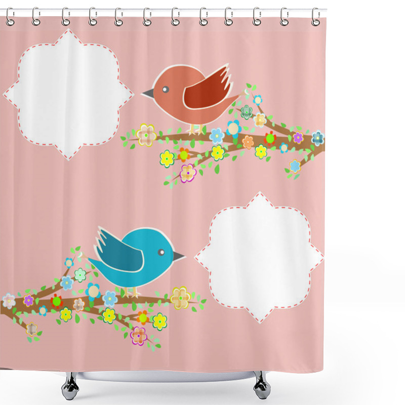 Personality  Two Birds In The Trees With Speech Bubbles On Tree Branch Shower Curtains