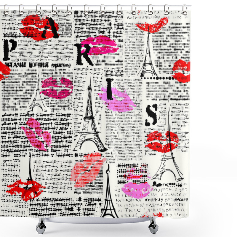 Personality  Halftone Newspaper Paris Shower Curtains