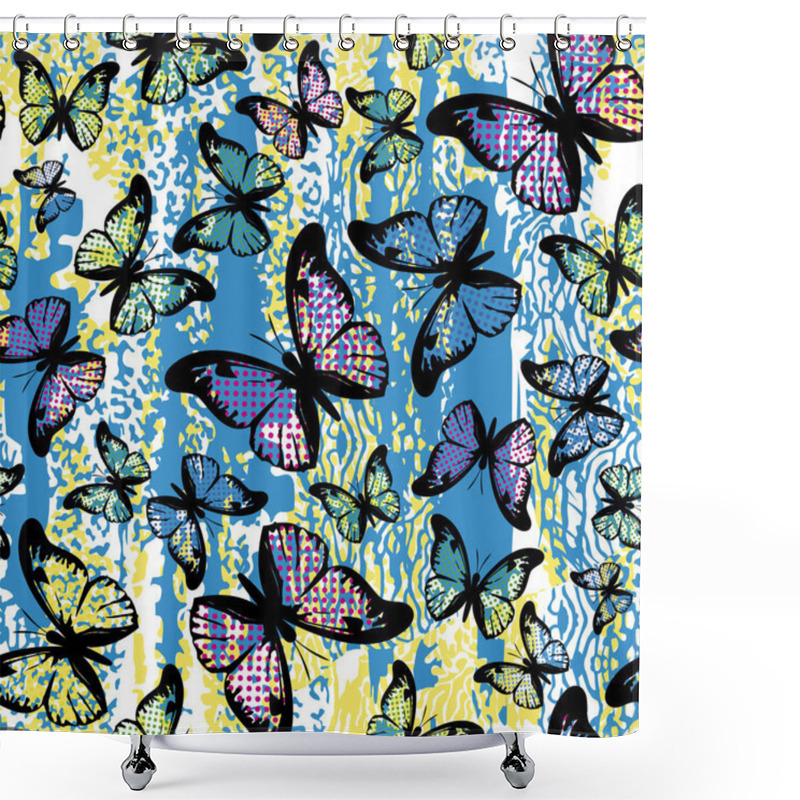 Personality  Continuous Design Of Butterflies. Pattern Seamless For Textile Industry.  Shower Curtains