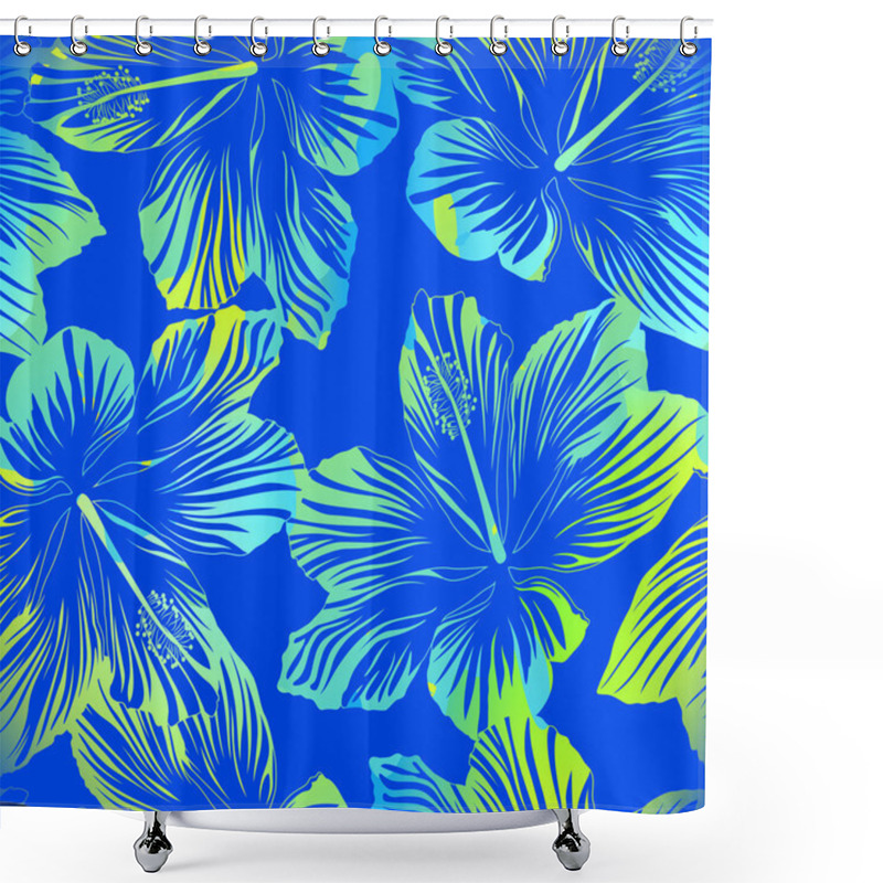 Personality  Tropical Flowers Blue Seamless Pattern With Watercolour Effect Shower Curtains