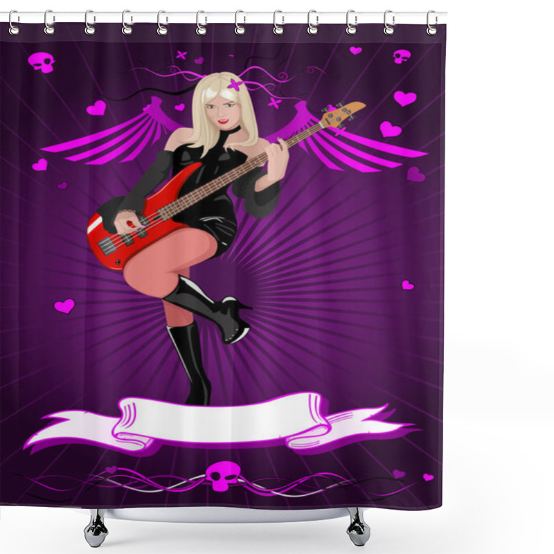 Personality  Vector Girl With Bass Guitar Shower Curtains