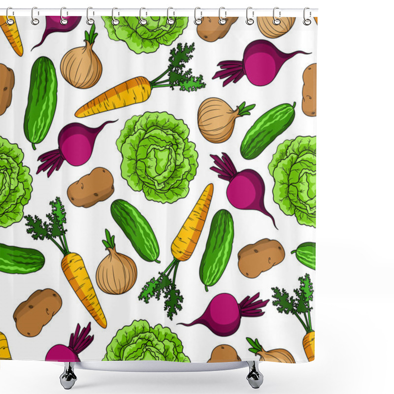 Personality  Vegetarian Seamless Pattern With Fresh Vegetables Shower Curtains