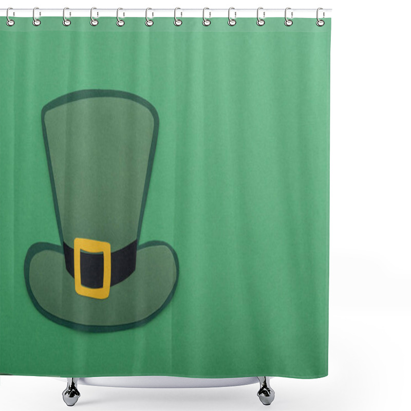 Personality  Top View Of Paper Hat Isolated On Green With Copy Space, St Patrick Day Concept Shower Curtains