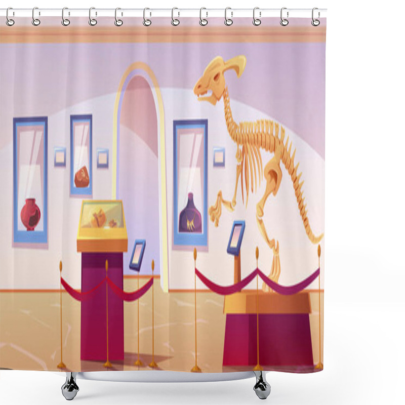 Personality  Historical Museum Interior With Dinosaur Skeleton Shower Curtains