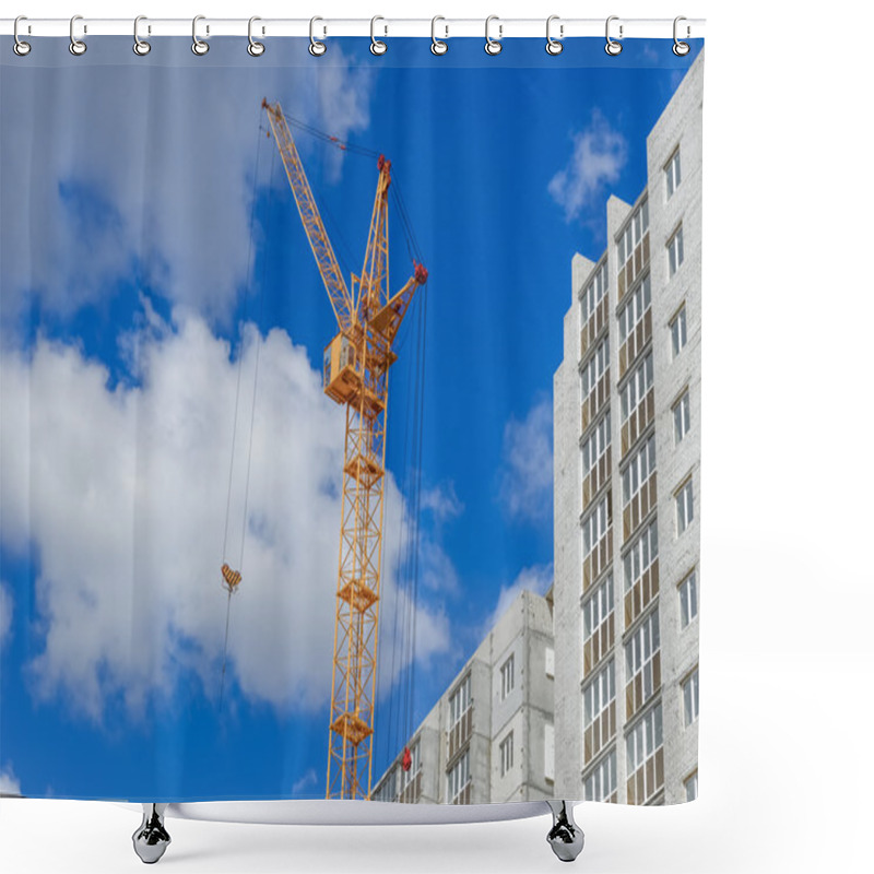 Personality  Building Of Houses And High-rise Crane Shower Curtains