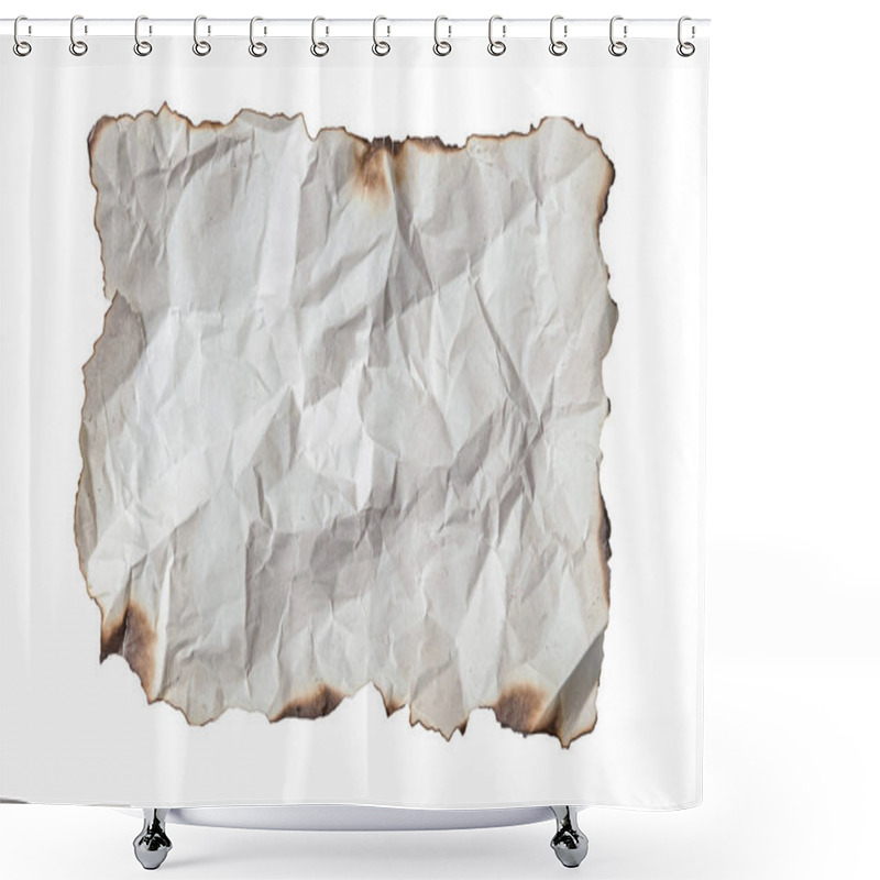 Personality  Crumpled Charred Paper Isolated On White Shower Curtains