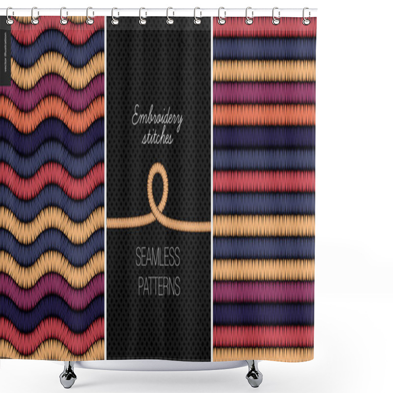 Personality  Embroidery Satin Stitch Seamless Patterns Shower Curtains