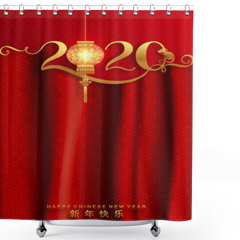 Personality  Happy Chinese New Year 2020 Year Of The Rat ,paper Cut Rat Character,flower And Asian Elements With Craft Style On Background. (Chinese Translation : Happy Chinese New Year 2020, Year Of Rat) Shower Curtains