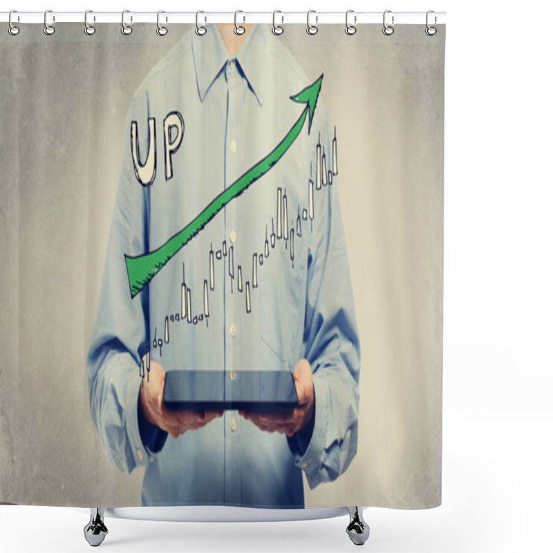 Personality  Market Up Trend Chart With Man Holding A Tablet Shower Curtains