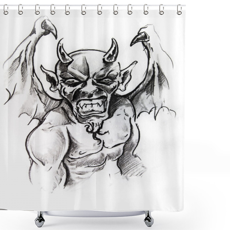 Personality  Gargoyle, Sketch Of Tattoo Shower Curtains