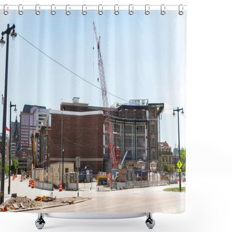 Personality  Milwaukee, Wisconsin - May 26th, 2018: Brookfield Real Estate Firm Hammes Co. New Headquarters Building Kicks Construction Into High Gear Along Water Street And Knapp In Park East Area Of Downtown.  Shower Curtains