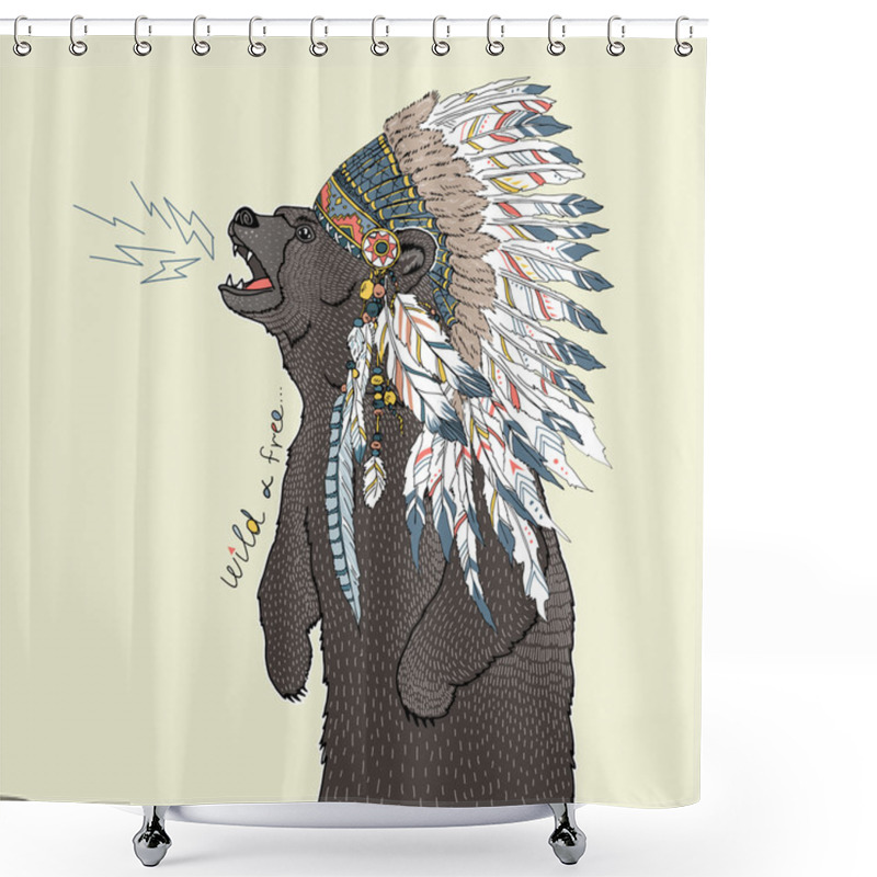 Personality  Roaring Bear In War Bonnet Shower Curtains