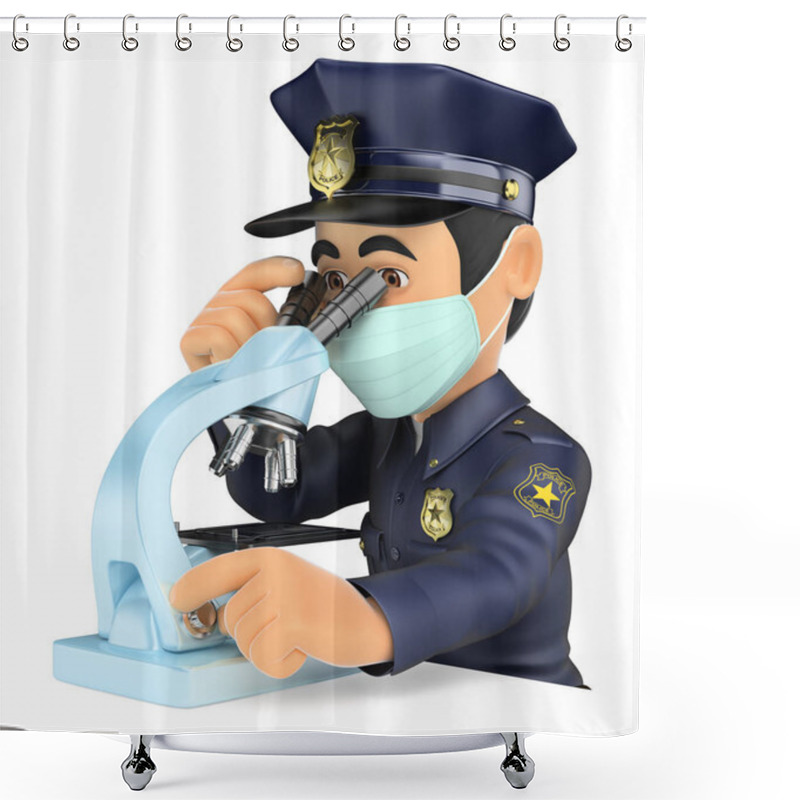 Personality  3D Scientific Police Analyzing Forensic Evidence With A Microsco Shower Curtains