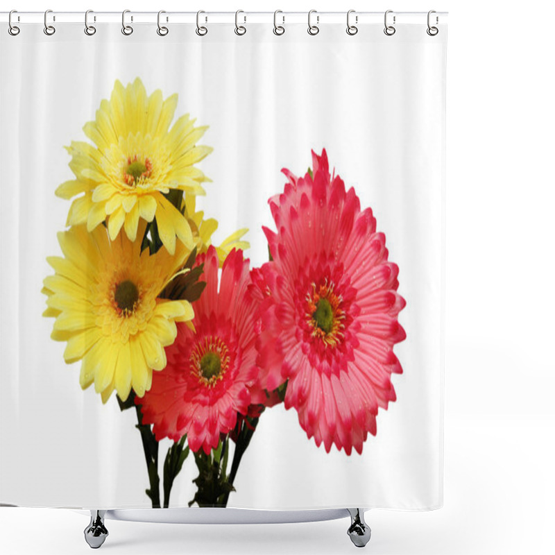 Personality  Pink And Yellow Flowers Isolated Shower Curtains