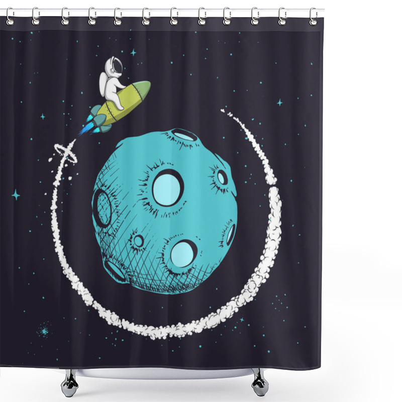 Personality  Astronaut Flying Uround Orbit Of Planet Shower Curtains